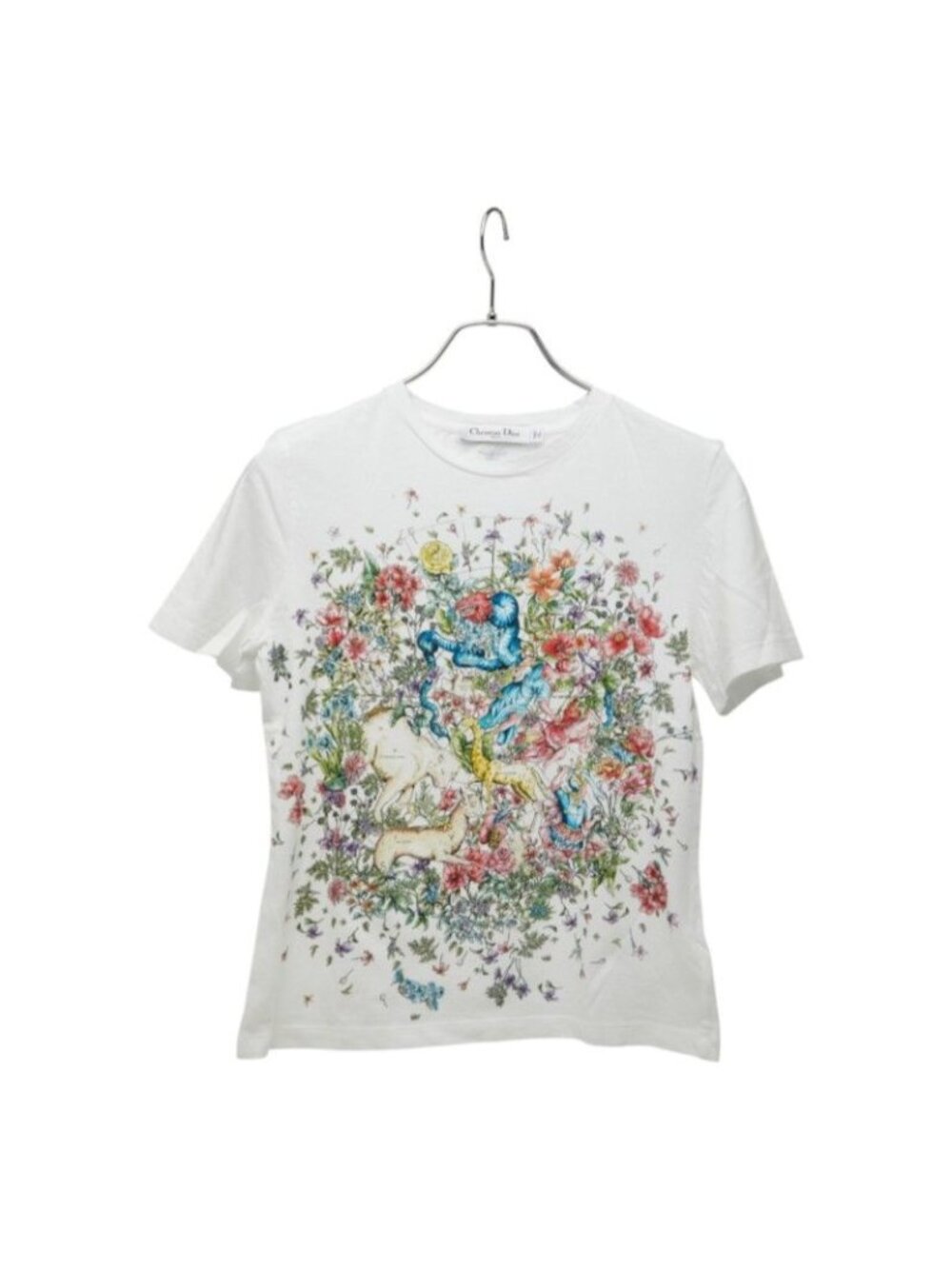 Dior Constellation Flower Print Short Sleeve T-Shirt White Multicolor Cotton XS